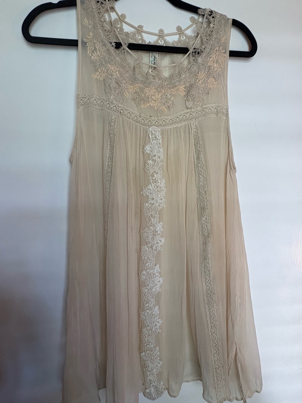 Free People Voile and Lace Trapeze Slip Tunic Boho Cream Top